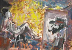 Jerzy Piotrowicz, MALARZ I MODELKA, 1998, gwasz, papier