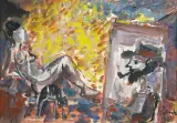 Jerzy Piotrowicz, MALARZ I MODELKA, 1998, gwasz, papier