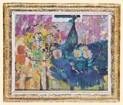 Juliusz Joniak, MARTWA NATURA Z CZARNĄ DRAPERIĄ, 1991, olej, płótno