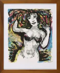 Walter Spitzer, Półakt kobiecy, litografia barwna, papier