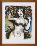 Walter Spitzer, Półakt kobiecy, litografia barwna, papier