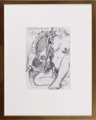 Franciszek Starowieyski, Śmierć łapie mendy w XVI wieku, 1995, kredka czarna, rozcieranie, papier żeberkowy