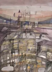 Barbara Szubinska, Dom – konstrukcja, akwarela, papier
