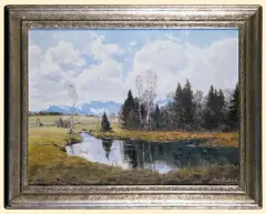 Joseph Rolf Knobloch, PEJZAŻ PODALPEJSKI, po 1950, olej, płótno
