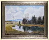 Joseph Rolf Knobloch, PEJZAŻ PODALPEJSKI, po 1950, olej, płótno