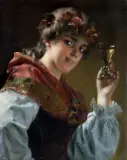 Joseph Lieck, DZIEWCZYNA W WIEŃCU Z WINOROŚLI, 1888, olej, płótno