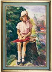 Adam Hannytkiewicz, PORTRET DZIEWCZYNKI Z PARASOLKĄ, 1930, olej, płótno