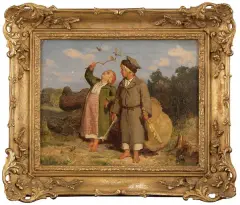 DZIECI WIEJSKIE by Wojciech Gerson, 1858, olej, płótno (wtórnie naklejone na sklejkę), sold Dec 2006