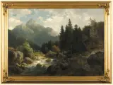 Ludwig Sckell, PEJZAŻ GÓRSKI ZE STRUMIENIEM, ok. 1880, olej, płótno