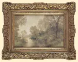 Erich Kubierschkhy, PEJZAŻ NADWODNY, technika mieszana: akwarela, pastel, papier