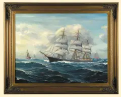 ŻAGLOWIEC NA MORZU by Friedrich Schutz, olej, płótno, sold Dec 2006