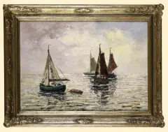 Wilhelm C. Mosblech, KUTRY O ZACHODZIE SŁOŃCA, olej, płótno