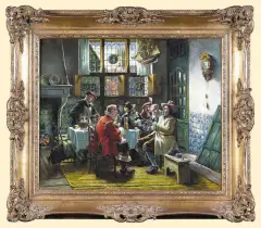 Ludwig Nauer, TOWARZYSTWO PRZY STOLE, olej, płótno