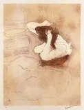 Henri Toulouse-Lautrec, KOBIETA CZESZĄCA SIĘ, 1896, litografia sepiowa, papier krem. z suchą pieczęci