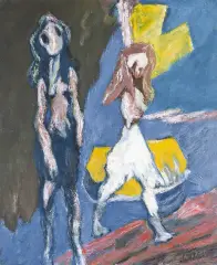 Henryk Gotlib, DWIE DZIEWCZYNY W PEJZAŻU, 1965, olej, płótno