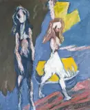 Henryk Gotlib, DWIE DZIEWCZYNY W PEJZAŻU, 1965, olej, płótno