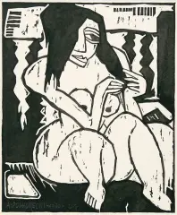 Adam Podhorecki, Akt (w stylu niemieckich ekspresjonistów), 1970, tusz, pędzel, papier