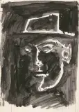 Jerzy Panek, Autoportret w kapeluszu, 1964, tusz, pędzel, papier