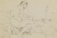 Czytająca by Erna Rosenstein, 1946, atrament pióro, papier zielonkawoszary, sold Nov 2006