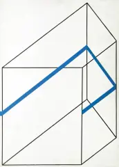 Edward Krasiński, INTERWENCJA 27, 1975, olej, scotch niebieski, płyta pilśniowa