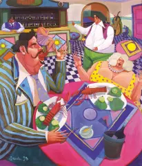 Jacek Pałucha, UCZTA Z RAKAMI, 1998, olej, płótno