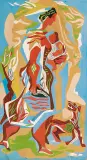 Henryk Stażewski, KOBIETA Z DZIECKIEM I PSEM, ok. 1948-50, tempera, tektura