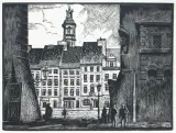 Stare Miasto w Warszawie by Tadeusz Cieślewski, 1934, drzeworyt, papier kremowy, sold Oct 2006