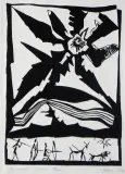 Kazimierz Kędzia, Egzotyka, 1971, linoryt, papier żeberkowy z filigranem