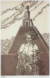 Kobieta na tle wieży by Jan Lebensztejn, 1985, litografia barwna, papier, sold Oct 2006
