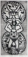Akrobaci by Leopold Lewicki, 1969, akwaforta, sucha igła, papier kremowy, sold Oct 2006