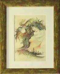 Anna Ewa (Hannah) Miarczyńska, Wiatr, z cyklu „Anioły Opiekuńcze”, 2, kredki, tusze barwne, papier kremowy