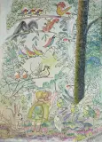 Adam Podhorecki, Symfonia leśna – pod batutą..., 1955, tusz pióro, akwarela, papier
