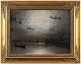 RZEKA W NOC KSIĘŻYCOWĄ by Ernst Hugo Lorenz-Murowana, olej, płótno, sold Oct 2006
