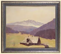 Herbert Kuron, CHATA W GÓRACH, olej, płótno