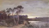 Franz Herrmann, KRAJOBRAZ NADWODNY Z WYSOKIMI SOSNAMI, 1913, olej, płótno