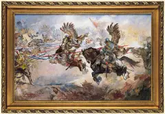 ATAK HUSARII. KIRCHHOLM by Stanisław Kaczor-Batowski, olej, płótno, sold Oct 2006
