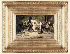 Wandalin Strzałecki, RYCERZE PRZED CHATĄ, 1884 lub 1887, olej, płótno