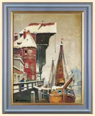Bruno Bielefeld, GDAŃSK ZIMĄ, przed 1939, olej, tektura