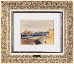 Henryk Hayden, PEJZAŻ Z POŁUDNIOWEJ FRANCJI, 1942, akwarela, ołówek, tusz, papier