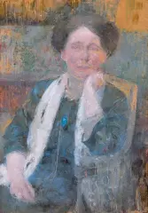 Olga Boznańska, PORTRET KOBIETY W SZALU, 1913, olej, tektura