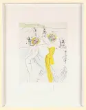 KOBIETY-KWIATY Z FORTEPIANEM by Salvador Dalí, 1969/1970, sucha igła, akwaforta, kolorowana akwarelą, papie, sold Oct 2006