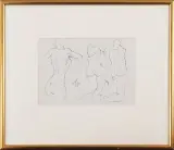Szkic trzech aktów by Franciszek Starowieyski, 1988, tusz pióro, papier zeszytowy w kratkę, sold Aug 2006
