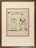 Karol Wieczorek, Znaki Zodiaku – Waga, 1987, linoryt, kredka, papier beżowy