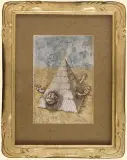 Człowiek uwięziony w piramidzie by Jan Lebensztejn, litografia barwna, papier, sold Jul 2006