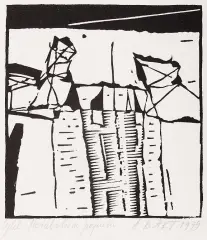 Andrzej B. Bartczak, Z cyklu „Metabolizm pejzażu”, 1979, linoryt, papier kremowy żeberk.