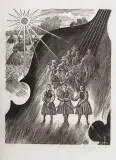 Eugeniusz Pichell, Pochód dożynkowy z wieńcem, 1965, drzeworyt, bibułka