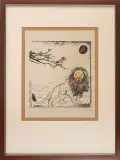 Karol Wieczorek, Znak Zodiaku – Lew, 1987, linoryt, kredki, papier kremowy