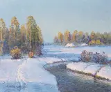 Wiktor Korecki, POTOK WŚRÓD ŚNIEGÓW, olej, płótno