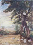 NA JEZIORZE by Wojciech Weiss, ok. 1920, olej, karton naklejony na tekturę, offered Jun 2006