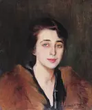 Konrad Krzyżanowski, PORTRET PANI, 1918, olej, sklejka